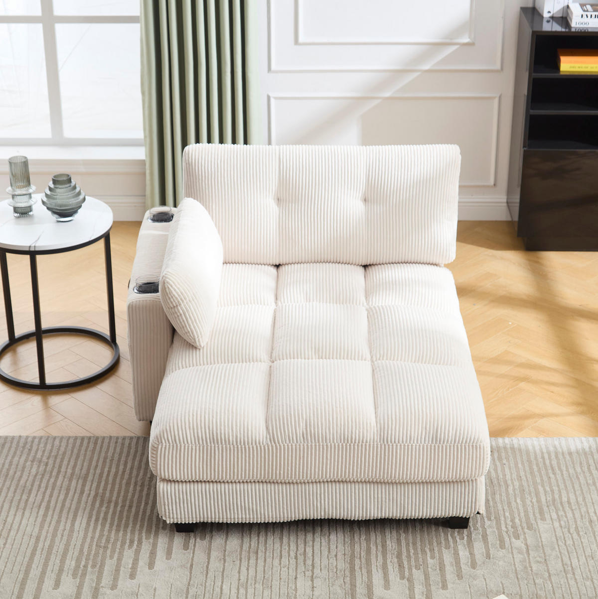 SESSEL mit USB und Getränkehaltern 140 x 112 x 81 cm Cord Beige - Beige, Holz (112/81/140cm) - Meubliv