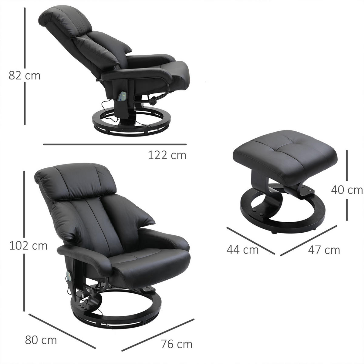 MASSAGESESSEL, Schwarz, Kunstleder - Schwarz, Leder (80/102/76cm) - HOMCOM