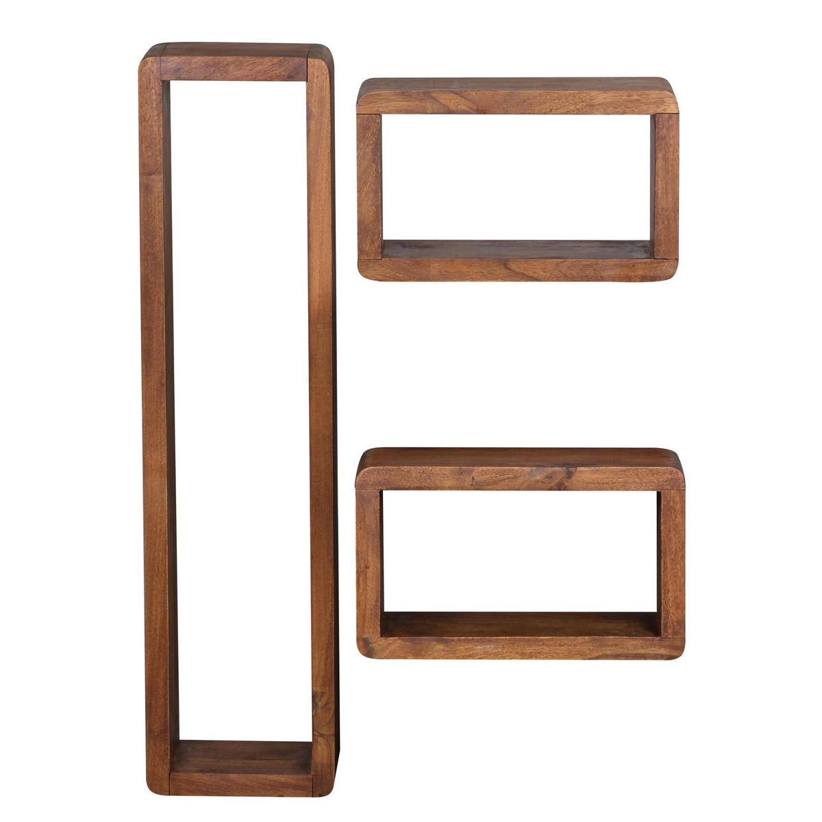 WANDREGAL Set BOHA Massivholz Viereckig Landhausstil, Dunkelbraun 80x15x20 cm - Braun, Holz (80/20/15cm) - KADIMA DESIGN