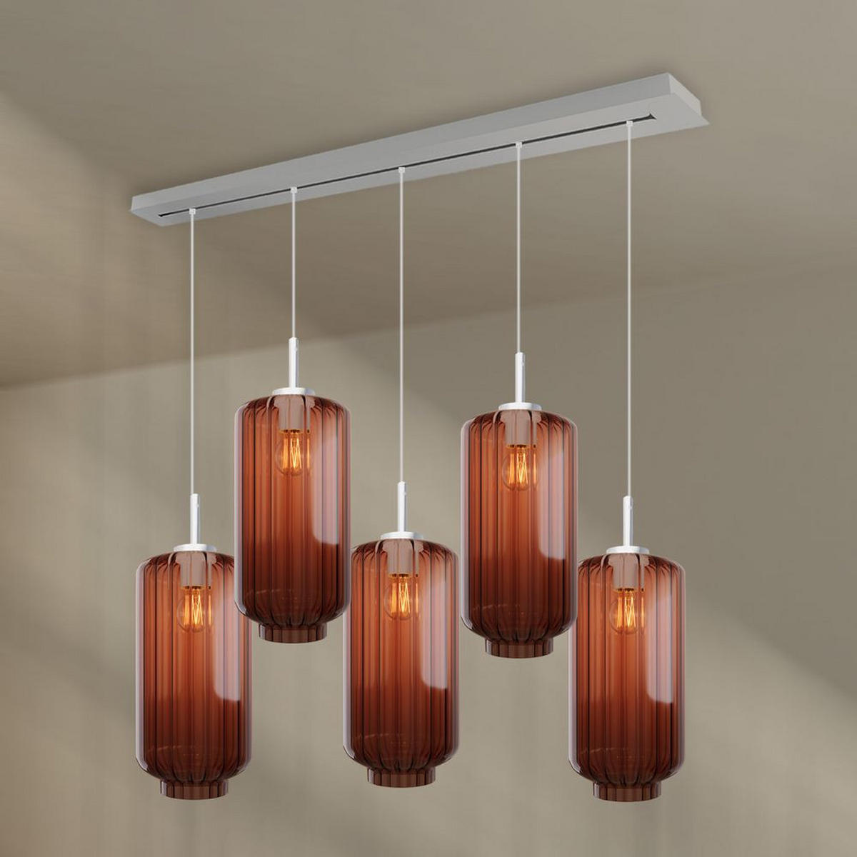 HÄNGELEUCHTE Velo 5-flammig Braun Ø 18cm - Braun/Weiß, Glas (18/18/33cm) - s.luce