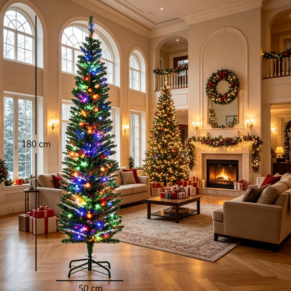 WEIHNACHTSBÄUME & Zubehör 180 cm aus Metall und PVC mit 150 LED, Grün - Grün, Kunststoff (180cm) - OKMYHOME