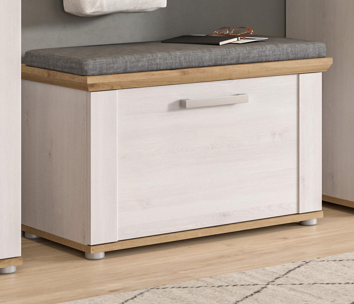 GARDEROBENBANK weiß Lärche 80 cm, Sitzbank im Landhaus-Stil - Silberfarben/Weiß, Holzwerkstoff/Kunststoff (80/47/39cm) - Inn.Furn