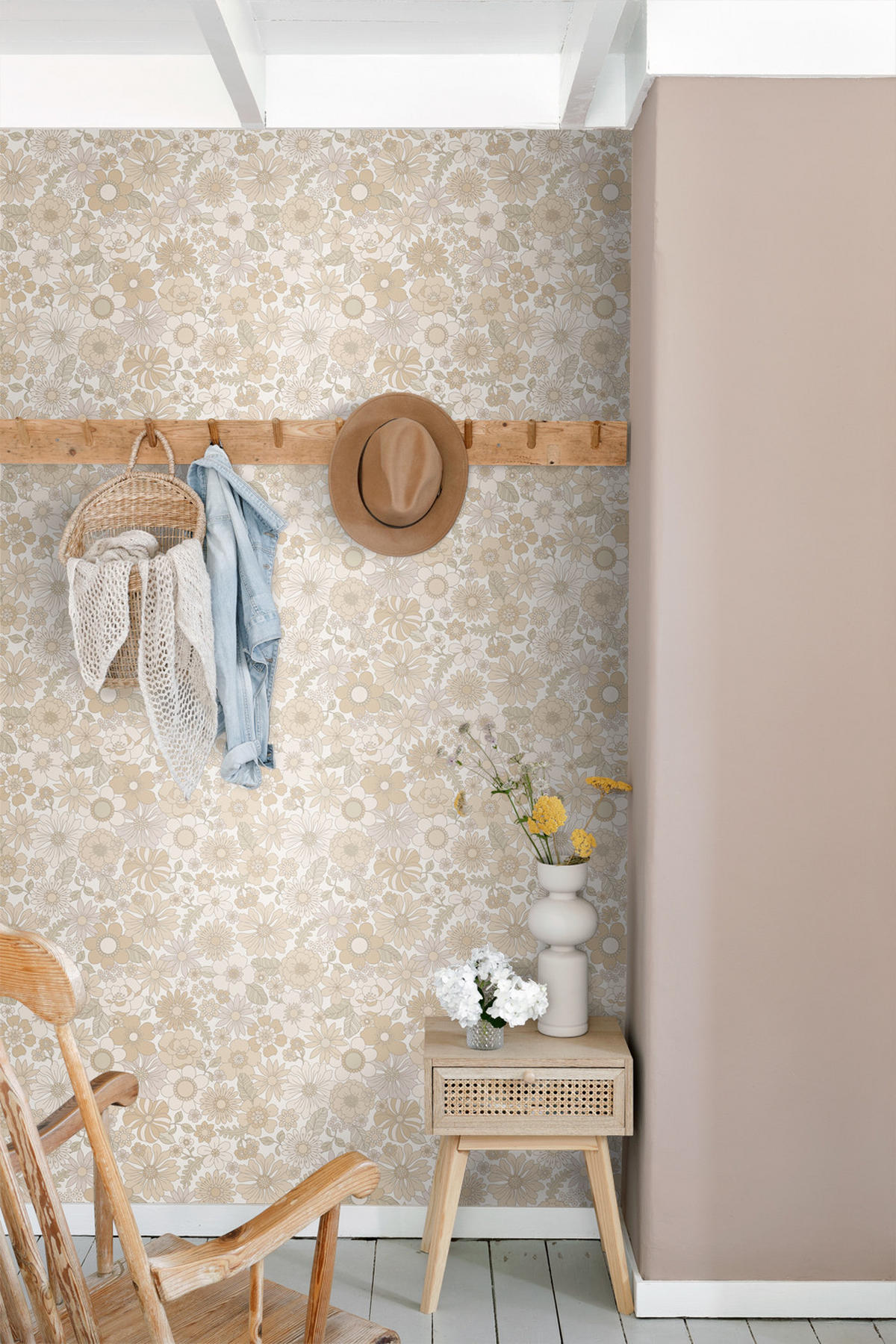 TAPETE Retro Blumen 53 cm x 10.05 m - Beige, Papier (53/1000cm) - ESTAhome