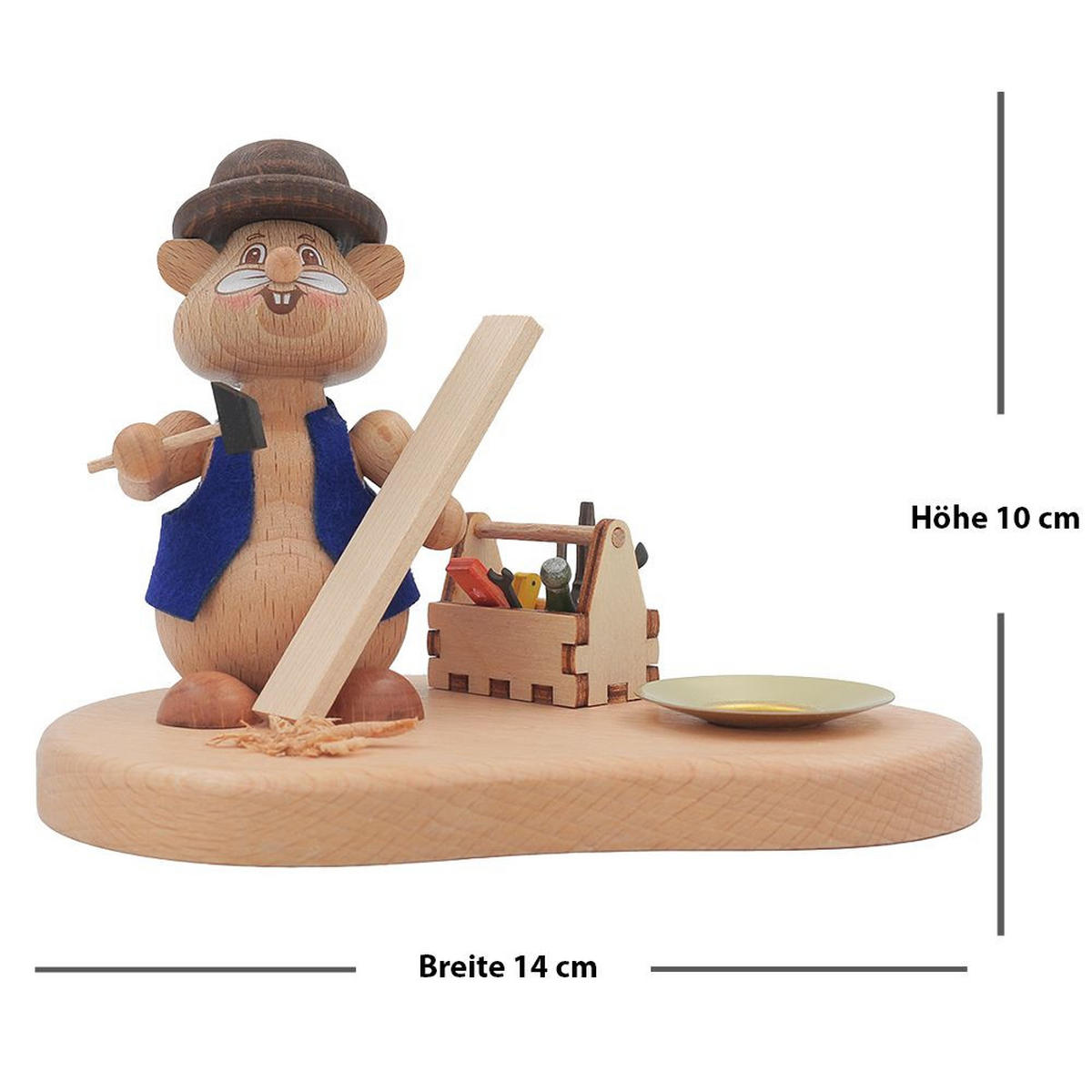 HOLZFIGUR Hamster Handwerker mit Kerzenhalter 11 cm - Multicolor, Metall (14/1/0.1cm)