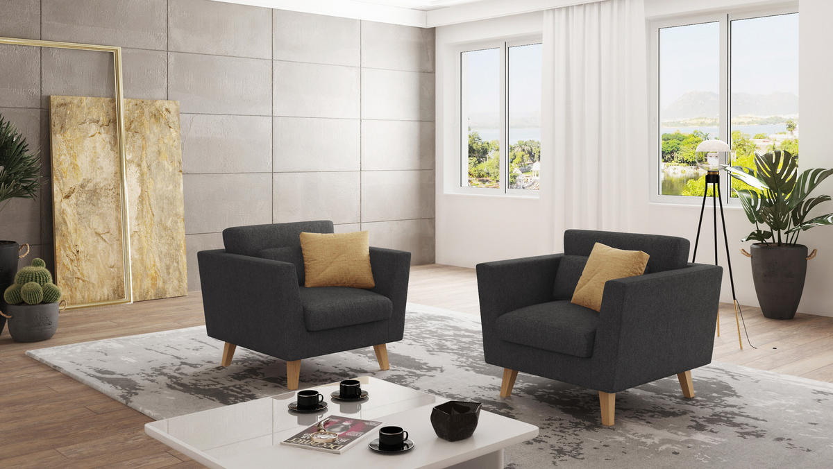 SESSEL Mario Graphit Microfaser - Graphitfarben/Naturfarben, Holz/Textil (96/90/89cm) - S-Style Möbel