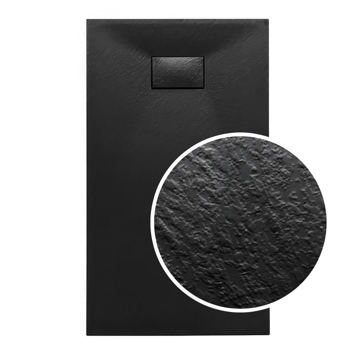 DUSCHWANNE vidar rechteckig schwarz, Steinoptik, 2-tlg. Set mit Ablaufgarnitur, 100/80/3,2 cm - Schwarz, Kunststoff (80/3.2/100cm) - bad land