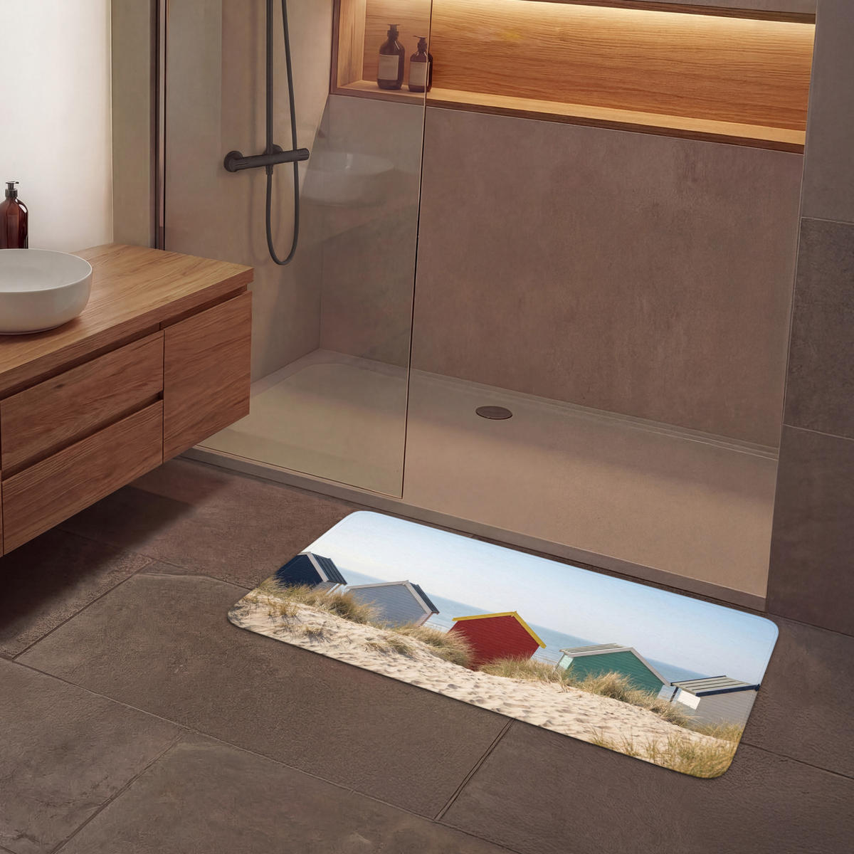 KOUPELNOVÁ PŘEDLOŽKA Pláž - Chaty - Barevné - Duny 120x60 cm - různobarevná, textil/plast (120/60cm) - OnlyWow
