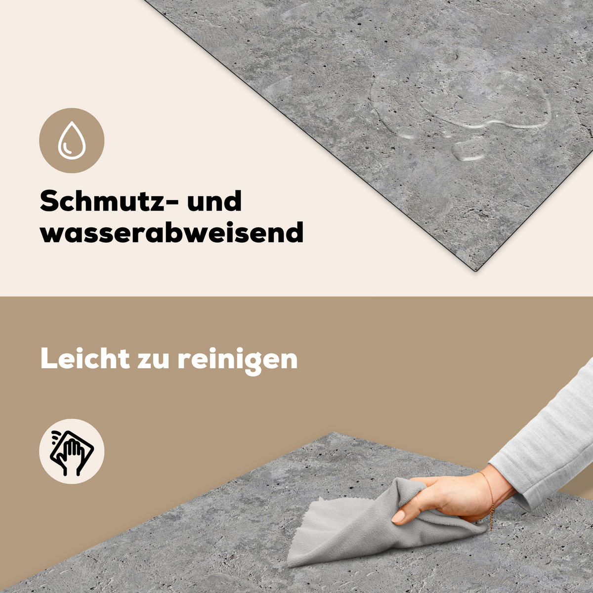 HERDABDECKPLATTE Beton - Schiefer - Grau - Struktur aus Beton Induktionsmatte 78x78 cm - Hellgrau, Kunststoff (78/78/0.2cm) - MuchoWow