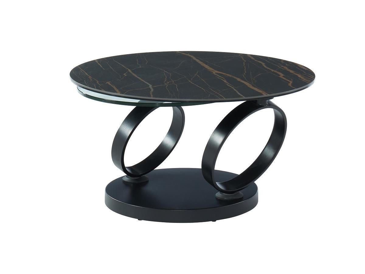COUCHTISCH mit drehbaren Tischplatten - Keramik & Glas - Schwarz mit Marmor-Effekt - JOLINE - Schwarz, Stein (131.5/80/42cm) - Vente-Unique