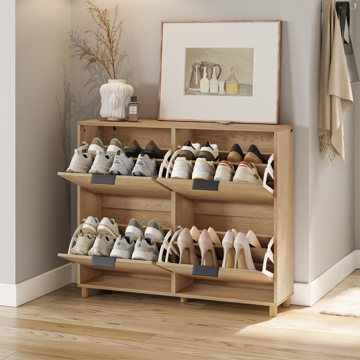 SCHUHSCHRANK schmal, 100x24x83cm - Eichefarben, Holzwerkstoff (100/83/24cm) - SoBuy