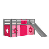 HOCHBETT mit Rutsche Karolina Massivholz Grau Textilset Flower - Pink/Grau, Holz (90/200cm) - 58aufmkessel