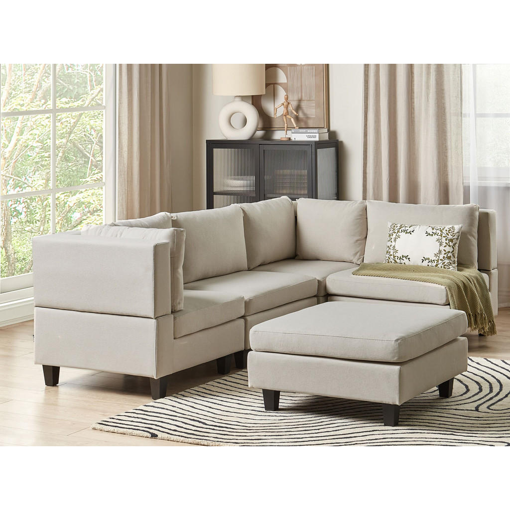 Thumbnail - Beliani 4-Sitzer-Ecksofa, Beige, Schwarz, Textil, 228x72x152 cm, Wohnzimmer, Sofas & Couches, Sofas