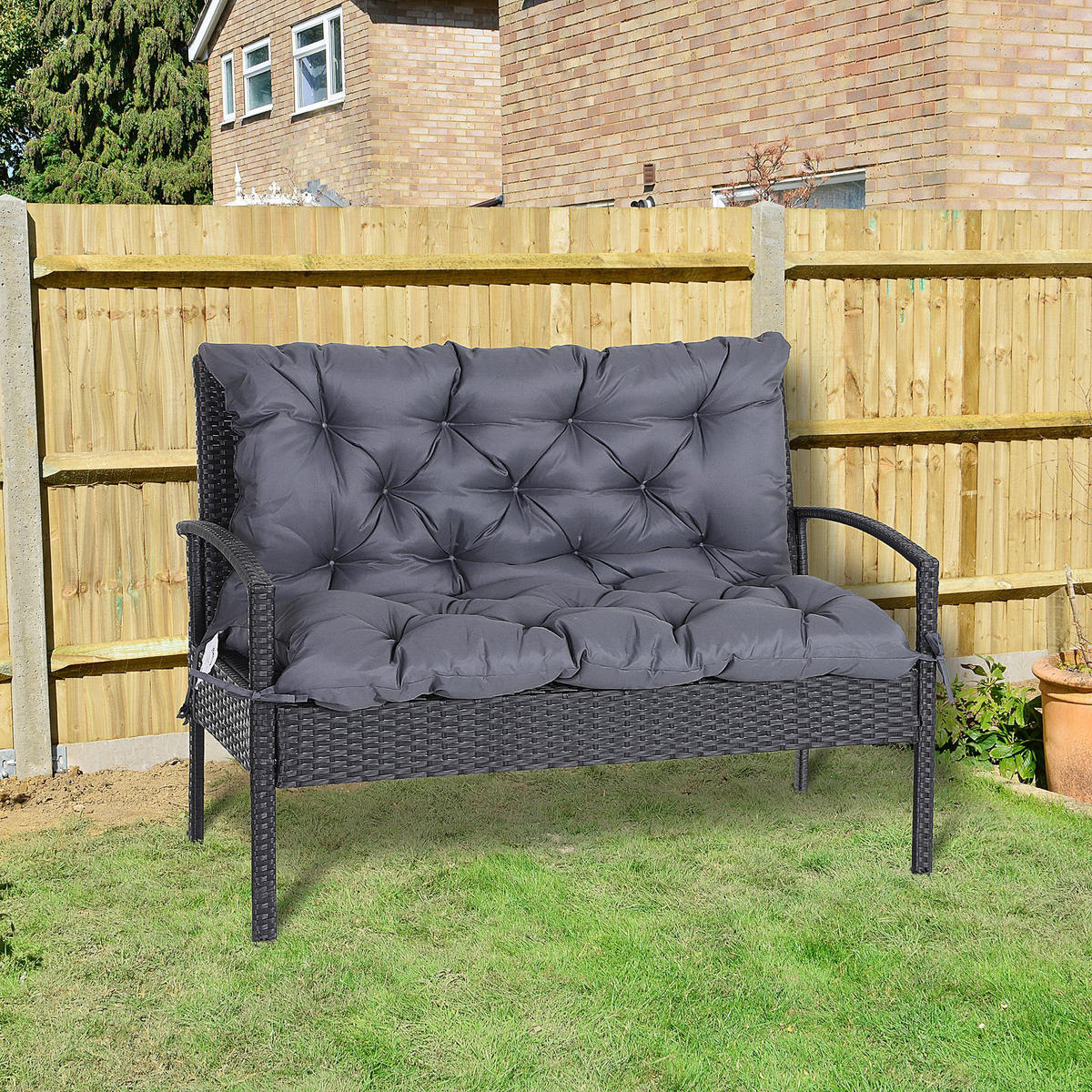 SITZKISSEN, Polyester, Dunkelgrau - Dunkelgrau, Naturmaterialen/Kunststoff (98/8/100cm) - Outsunny