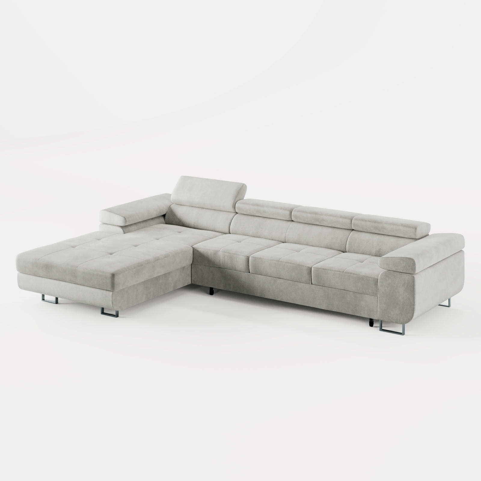 ECKSOFA VEMO CORE PLUS Links Hellgrau Velours-Stoff mit Schlaffunktion und Bettkasten - Hellgrau, Holz/Metall (350/205cm) - Barchello