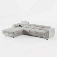ECKSOFA VEMO CORE PLUS Links Hellgrau Velours-Stoff mit Schlaffunktion und Bettkasten - Hellgrau, Holz/Metall (350/205cm) - Barchello