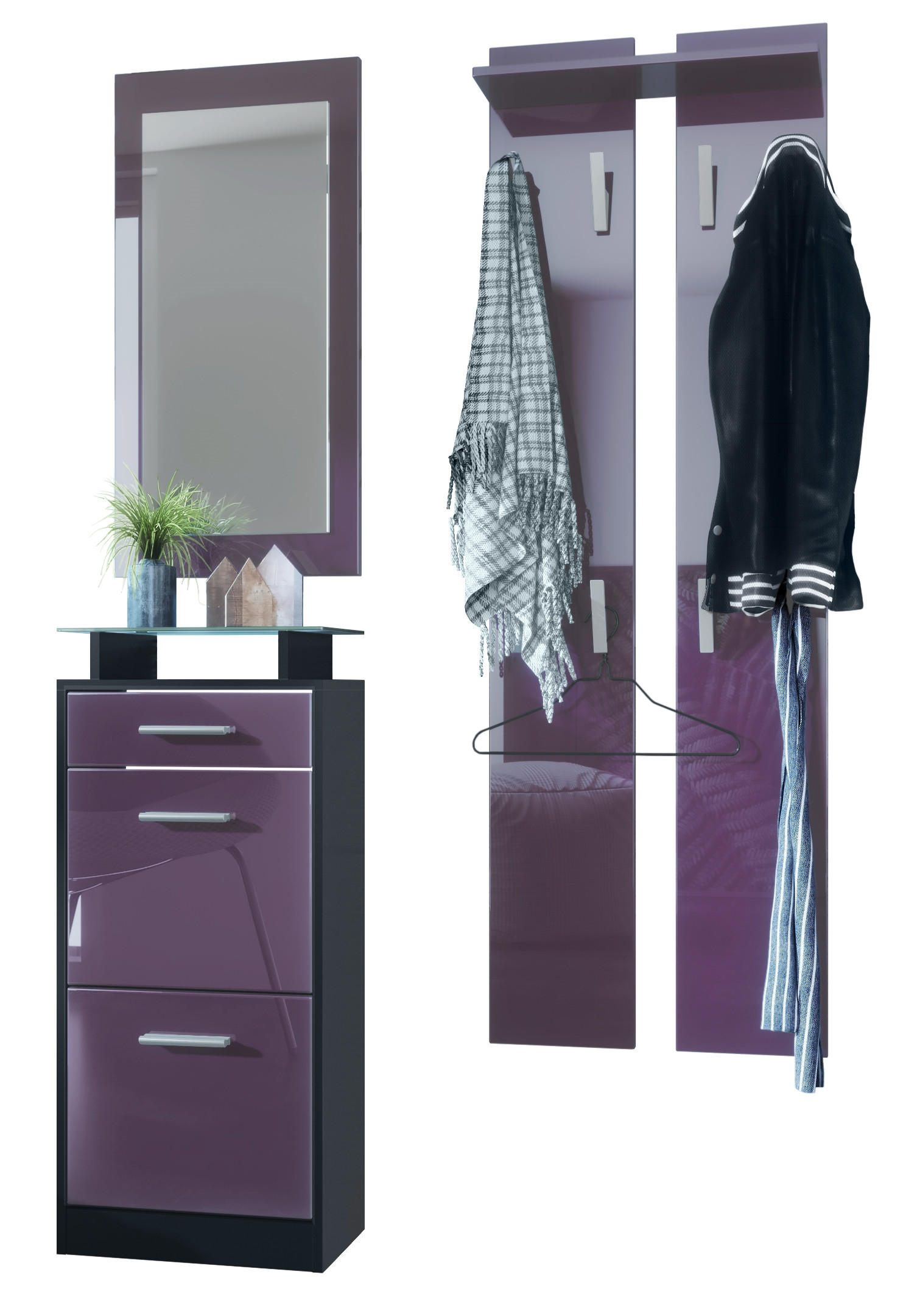 GARDEROBE Loret Front in Brombeer Hochglanz - Brombeere, Holzwerkstoff (140/200/23cm) - Vladon