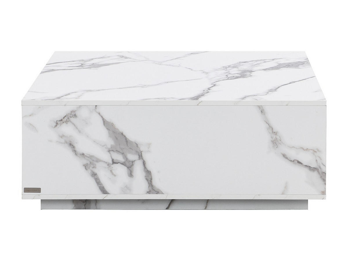 COUCHTISCH mit 2 Schubladen - MDF - Marmor-Optik Weiß - ANTRIM - Weiß, Holz (90/90/35cm) - Pascal Morabito