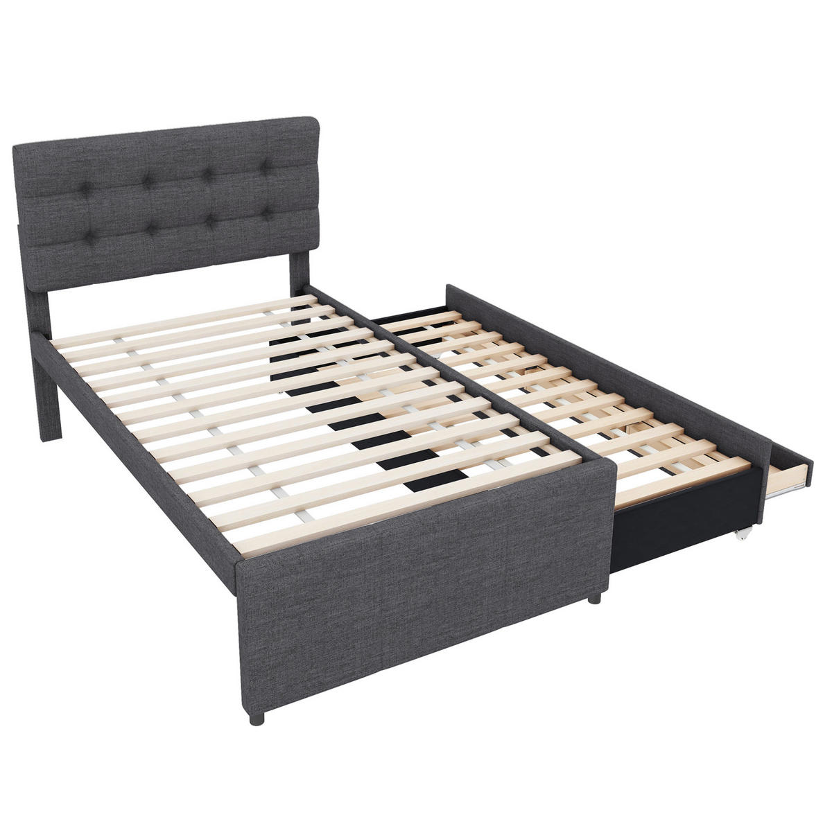 POLSTERBETT 90/200 cm mit 3 Schubladen und ausziehbarem Gästebett - Grau, Textil (90/200cm) - BEAOK
