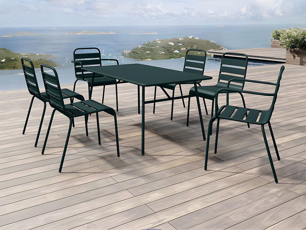 GARTENTISCH - 4 , 6 -Sitzer - Stahl - tannengrün - MIRMANDE - Grün, Metall (80/160/74.5cm) - Vente-Unique