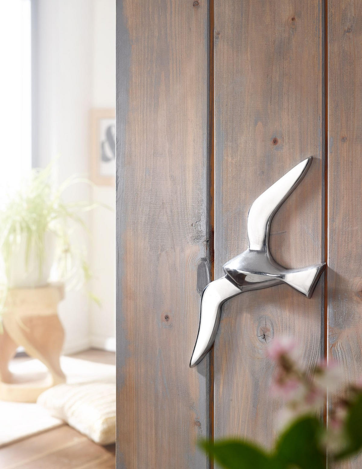 WANDDEKO Möwe Aluminium silberfarben poliert 30 cm mit Wandhalterung - Silberfarben, Metall (30/13/3cm) - KADIMA DESIGN