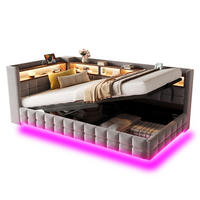 POLSTERBETT 90/200 cm Hellgrau aus Velours mit Stauraum mit LED-Beleuchtung - Hellgrau, Textil (90/200cm) - OKWISH