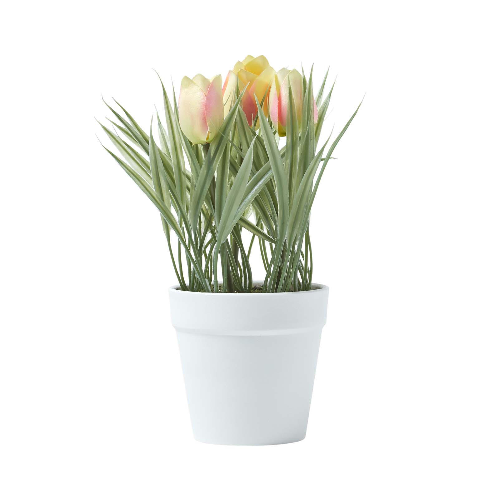 KUNSTBLUMEN Tulpen rosa-apricot im Blumentopf, 22 cm - Creme, Kunststoff (22cm) - Homescapes