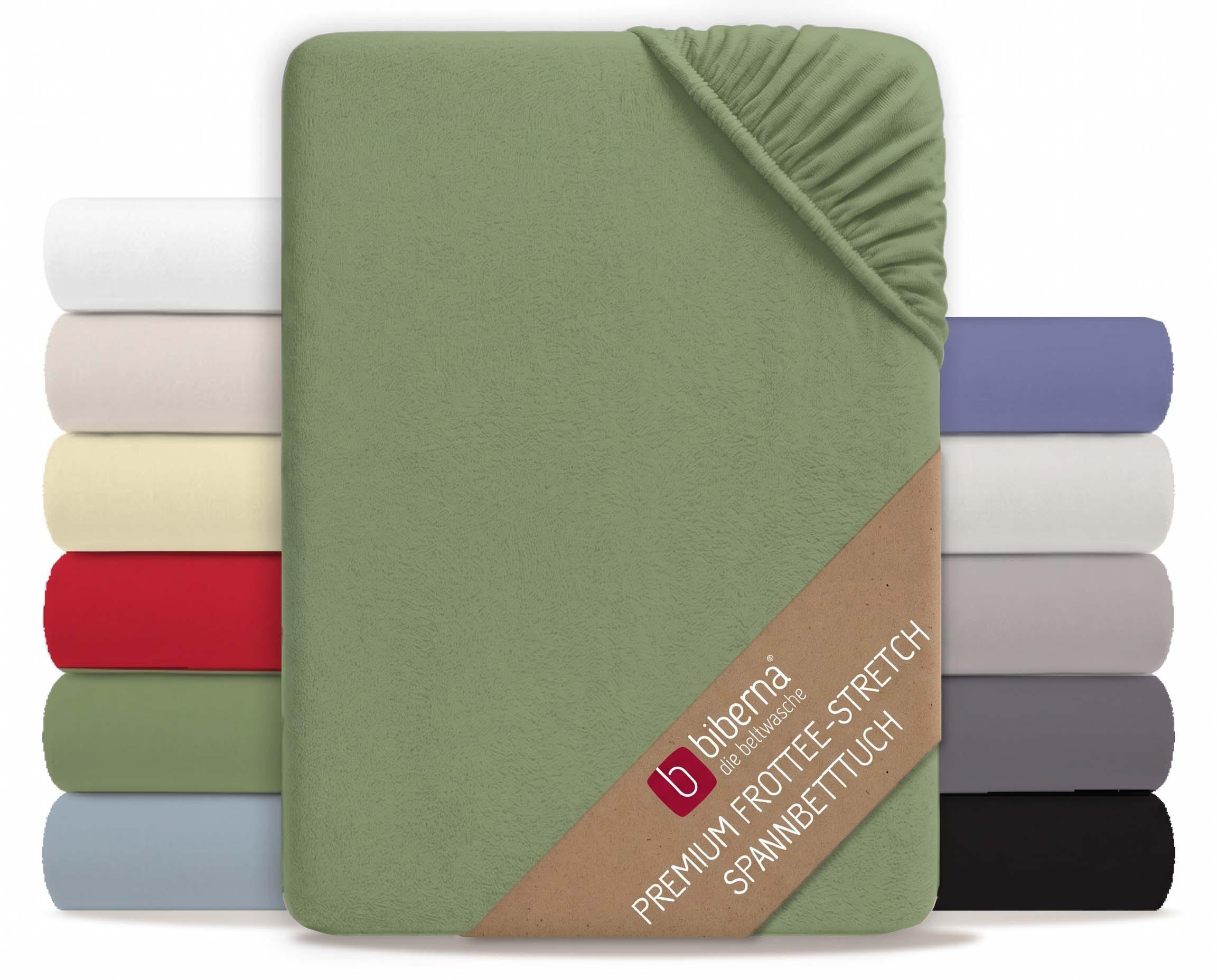 SPANNBETTTUCH Premium Frottee fichte, 90x190 cm - 100x200 cm - Dunkelgrün, Textil (100/200cm) - biberna