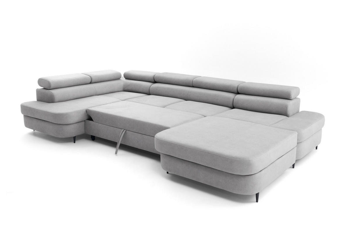 ECKSOFA U-Form PRIAM U Links mit Schlaffunktion 126x270 Velours Hellgrau - Hellgrau/Schwarz, Holz/Textil (350/91/203cm) - Muffo