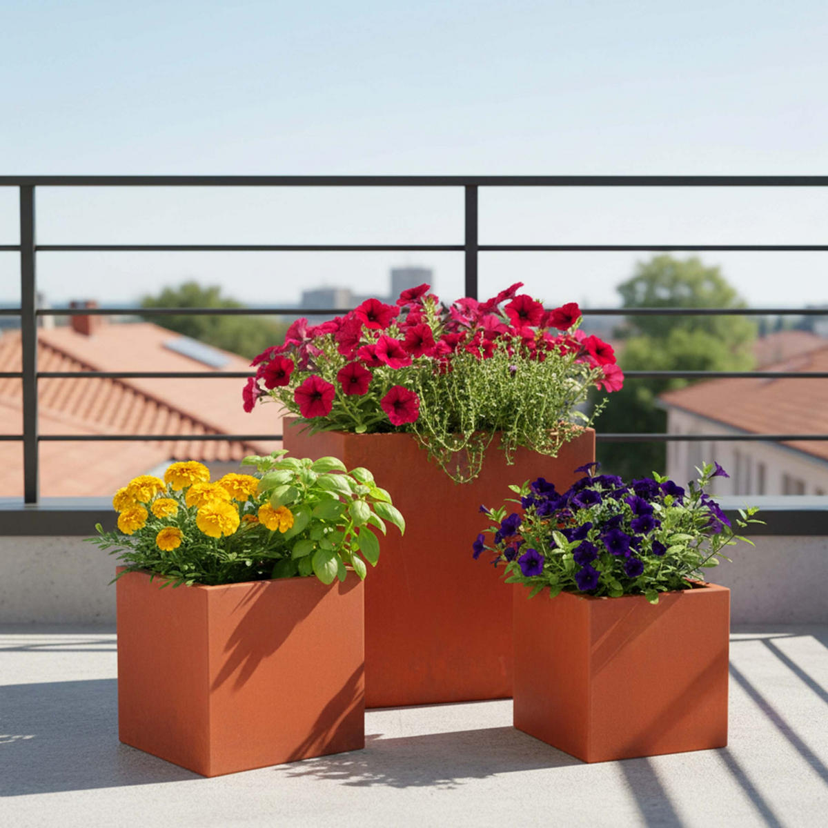 3-TLG.PFLANZKASTEN-SET - Braun, Metall (37cm) - Relaxdays