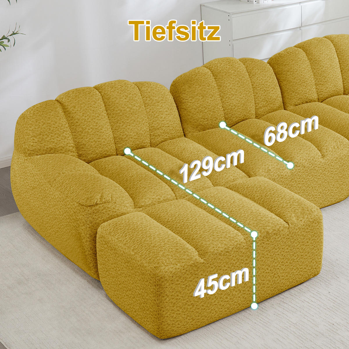 ECKSOFA 288/165/79 cm Gelb Granulatvlies mit 1 Fußhocker - Gelb, Textil (288/165cm) - Oxeza