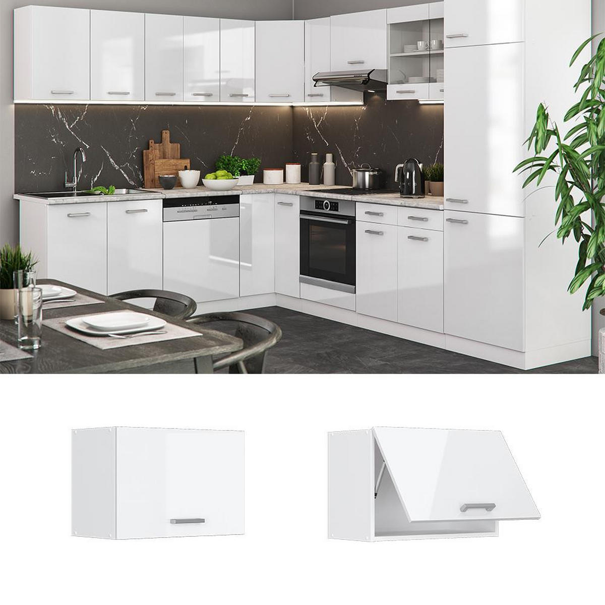 VISEĆI KUHINJSKI ORMAR R-Line Sjajna Bijela 60 cm Ravno - bijela/bijela visoki sjaj, drvni materijal (60/40/31cm) - Vicco