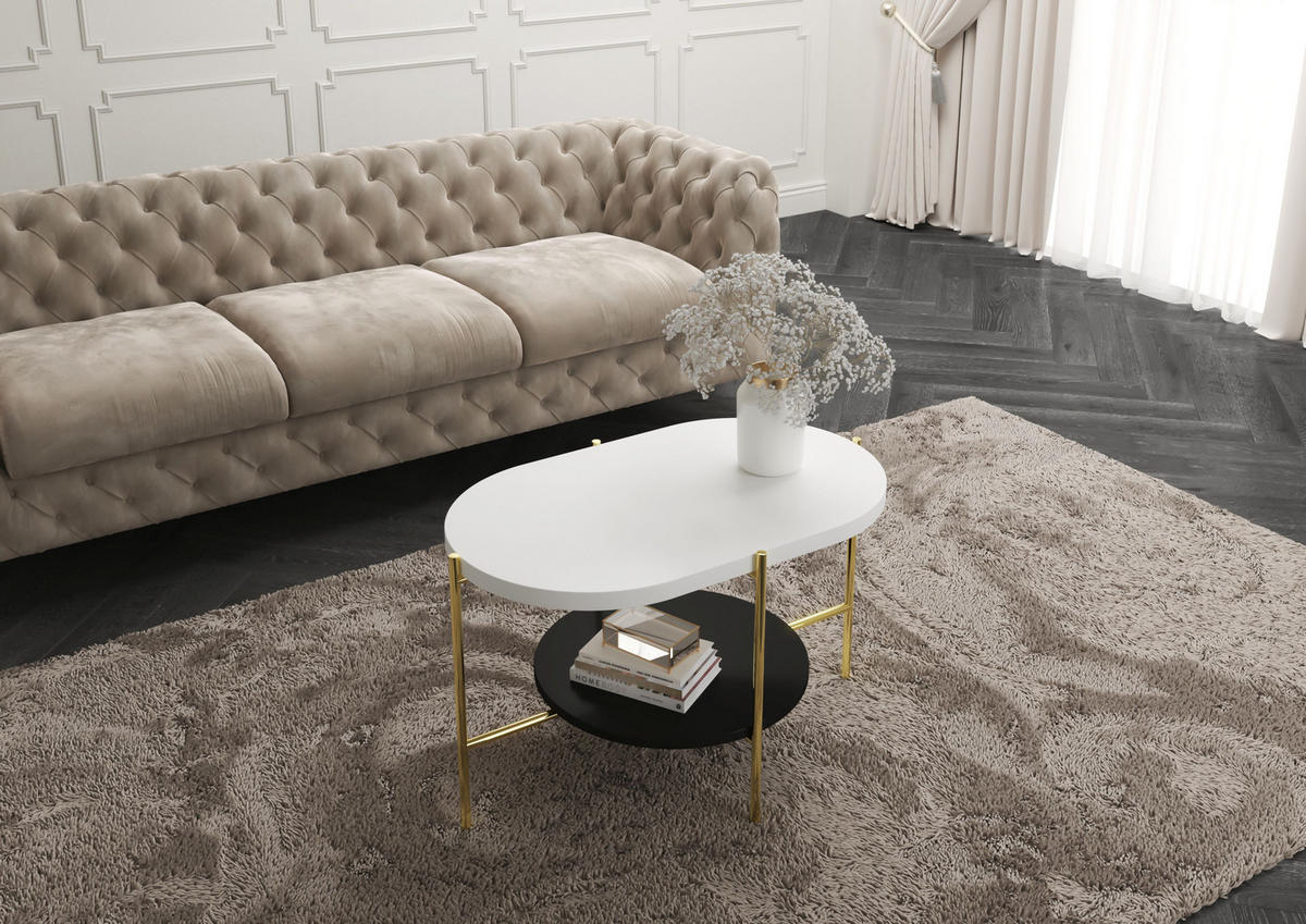 COUCHTISCH Arena Weiß, Gold, Oval - Goldfarben/Schwarz, Holzwerkstoff/Metall (50/80/50cm) - Dancan