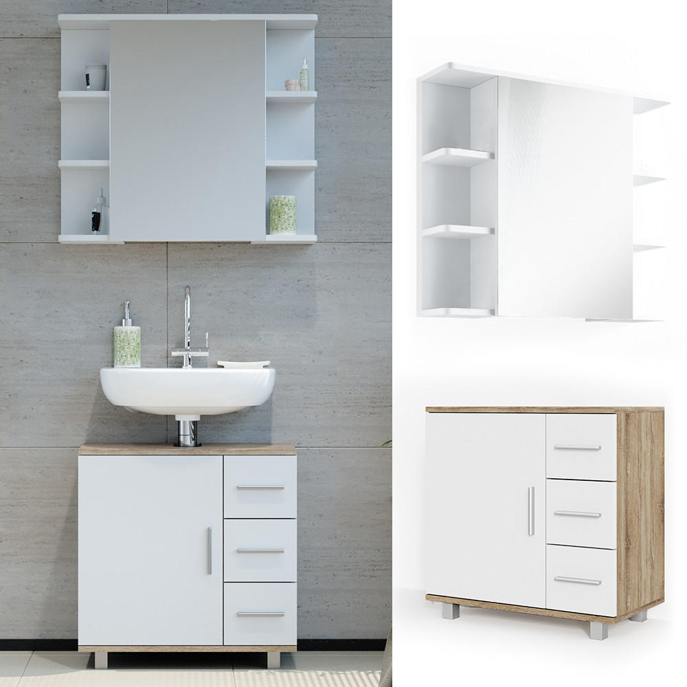 BADMÖBEL-SET Ilias Sonoma 2 Teile - Weiß/Sonoma Eiche, Holzwerkstoff (60/60.8/33cm) - Vicco