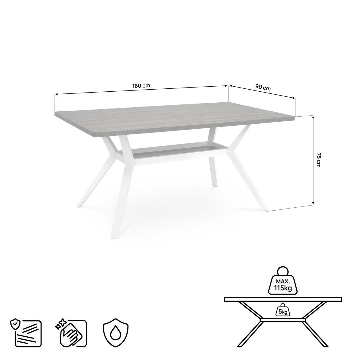 ESSTISCH 160cm Metallbeine Khaki Und Tischplatte Nussbaum-Optik Andrea - Nussbaumfarben/Grün, Holzwerkstoff/Metall (90/160/75cm) - Sicaan