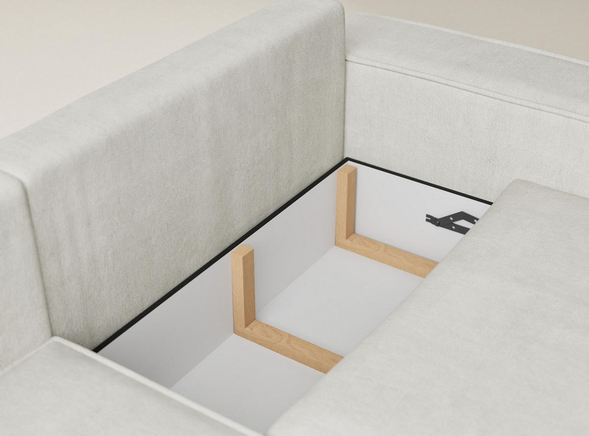 ECKSOFA MIT SCHLAFFUNKTION Tonga Creme Webstoff - Creme/Schwarz, Holz/Holzwerkstoff (105/225cm) - Maison de Reve