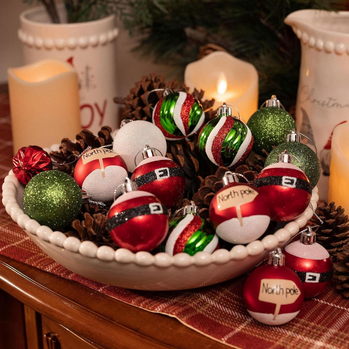 WEIHNACHTSKUGELN 35-teiliges Set 5 cm Rot Grün Weiß - Multicolor, Kunststoff (5/5/5cm)