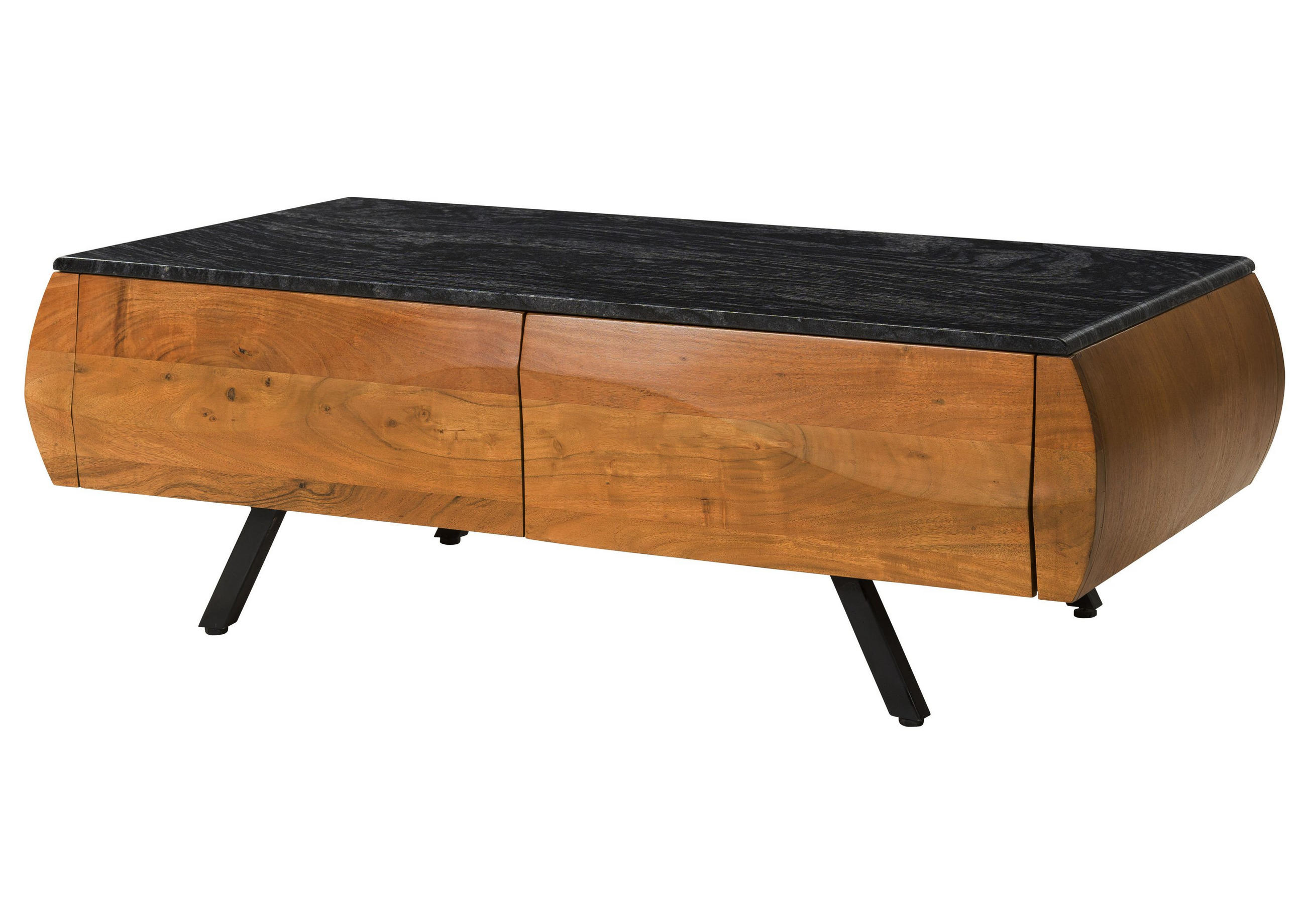 COUCHTISCH Akazie 124x60x40 natur lackiert / Marmor schwarz MONTREAL #129 - Schwarz/Braun, Holzwerkstoff (124/60/40cm) - Massivmoebel24