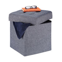 TABURET Tmavosivý s úložným priestorom skladací látka 41x38x38 cm - sivá, kompozitné drevo/textil (38/41/38cm) - Relaxdays