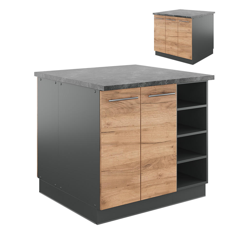 KÜCHENINSEL Fame-Line Goldkraft Eiche/Anthrazit 90 cm ohne AP - Anthrazit/Eiche Wotan, Holzwerkstoff (90/82/82cm) - Vicco