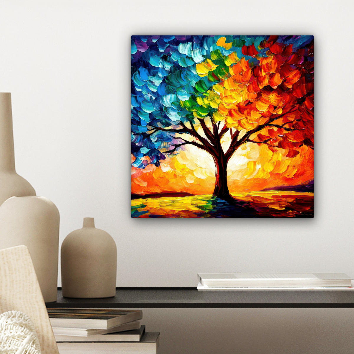 LEINWANDBILD - Baum - Kunst - Natur - Sonnenuntergang - 20x20 - Wandbilder - Multicolor, Textil (20/20cm) - MuchoWow