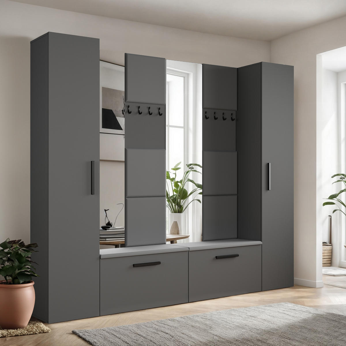 GARDEROBENSCHRANK MODULO 241,2/204/40 cm Modern Garderobe-Set Grau - Grau, Holzwerkstoff (241.2/204/40cm) - MASSENO