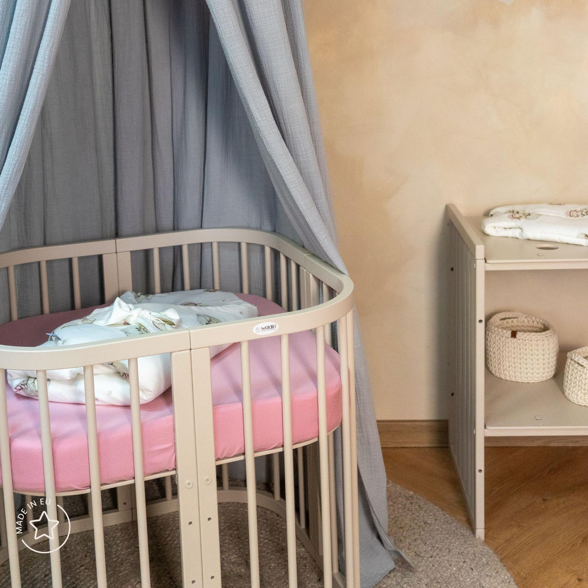SALTEA din cocos pentru bebe 7in1 - alb, materiale naturale/material textil (73/73cm) - waldin