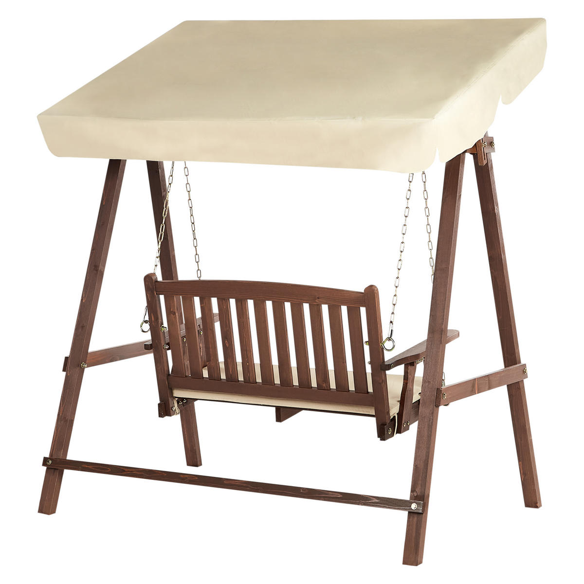 HOLLYWOODSCHAUKEL 2-Sitzer Dunkler Holzfarbton Caviola - Dunkelbraun/Beige, Holz (165/176/109cm) - Beliani