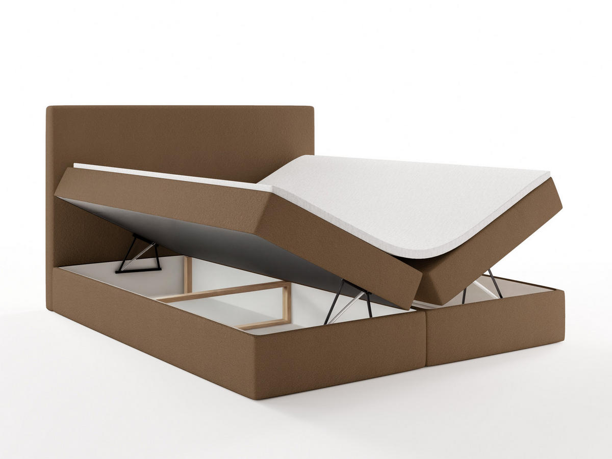 BOXBETT SENTO 140x200 cm mit Bettkasten, Bonell-Matratze H3 und Topper – Bouclé Braun - Braun, Textil (140/200cm) - Luxkor24