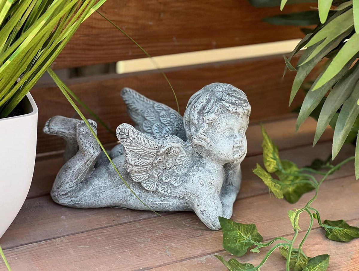 STEINFIGUR Engel auf Bauch liegend frostfest Steinguss - Grau, Stein (10/11/17cm) - stoneandstyle