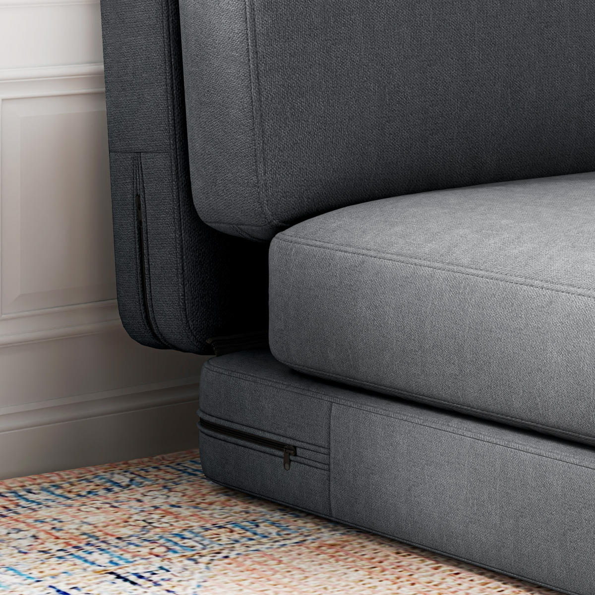 FALTBARER BODENSESSEL DE-06471 wandelbares Polstersofa, inkl. Kissen Dunkelgrau - Dunkelgrau, Holz/Textil (75/18/268cm) - ComfortXL