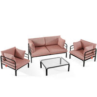 GARTENMÖBELSET RAMBE 4-tlg. 1x Tisch 2x Sessel 1x Sofa 2-Sitzer, mit Kissen, LOFT-STIL, Anthrazit - Anthrazit/Rot, Glas/Textil - KONSIMO®