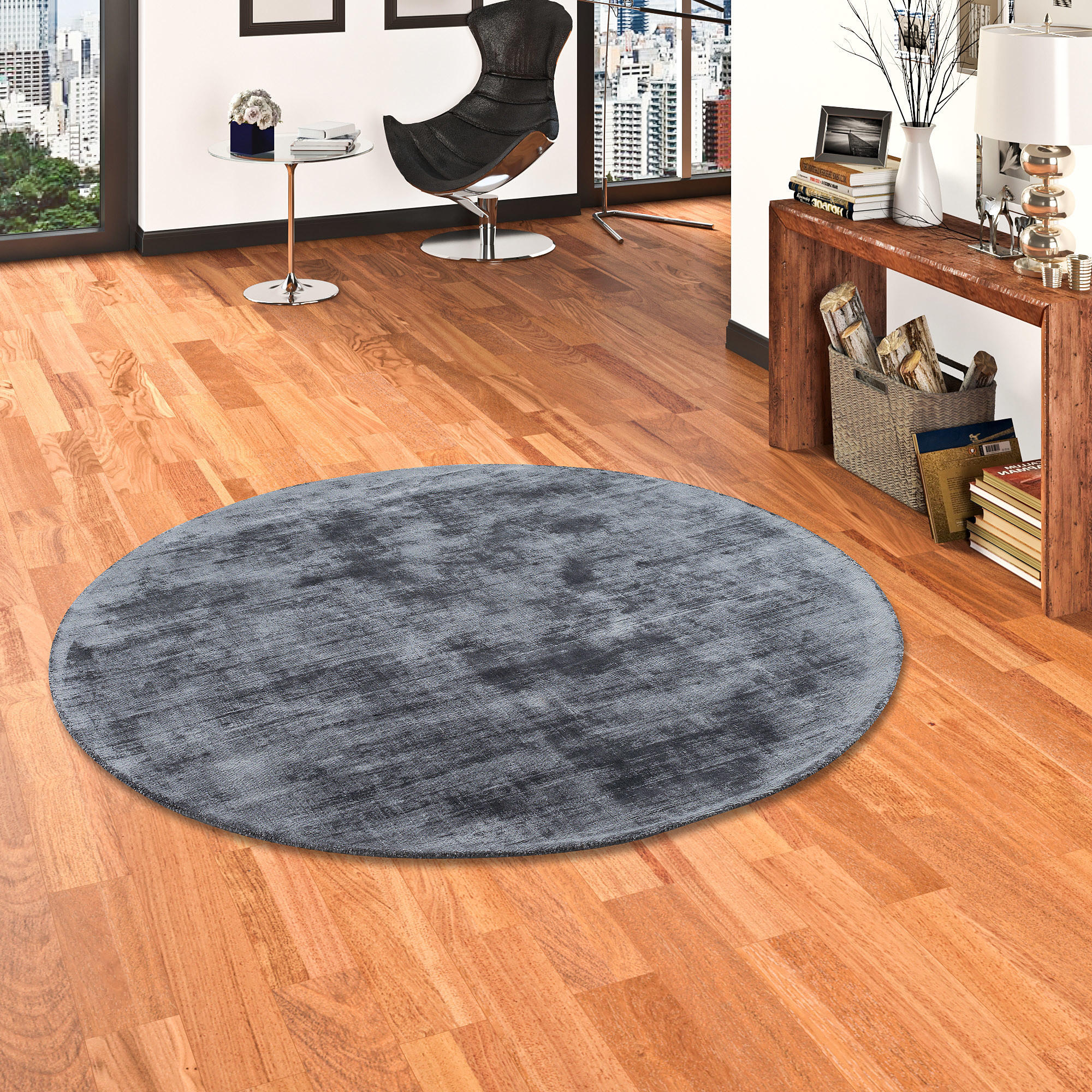 LUXUS DESIGNER TEPPICH ROMA RUND - Anthrazit, Textil (120/120cm) - Pergamon