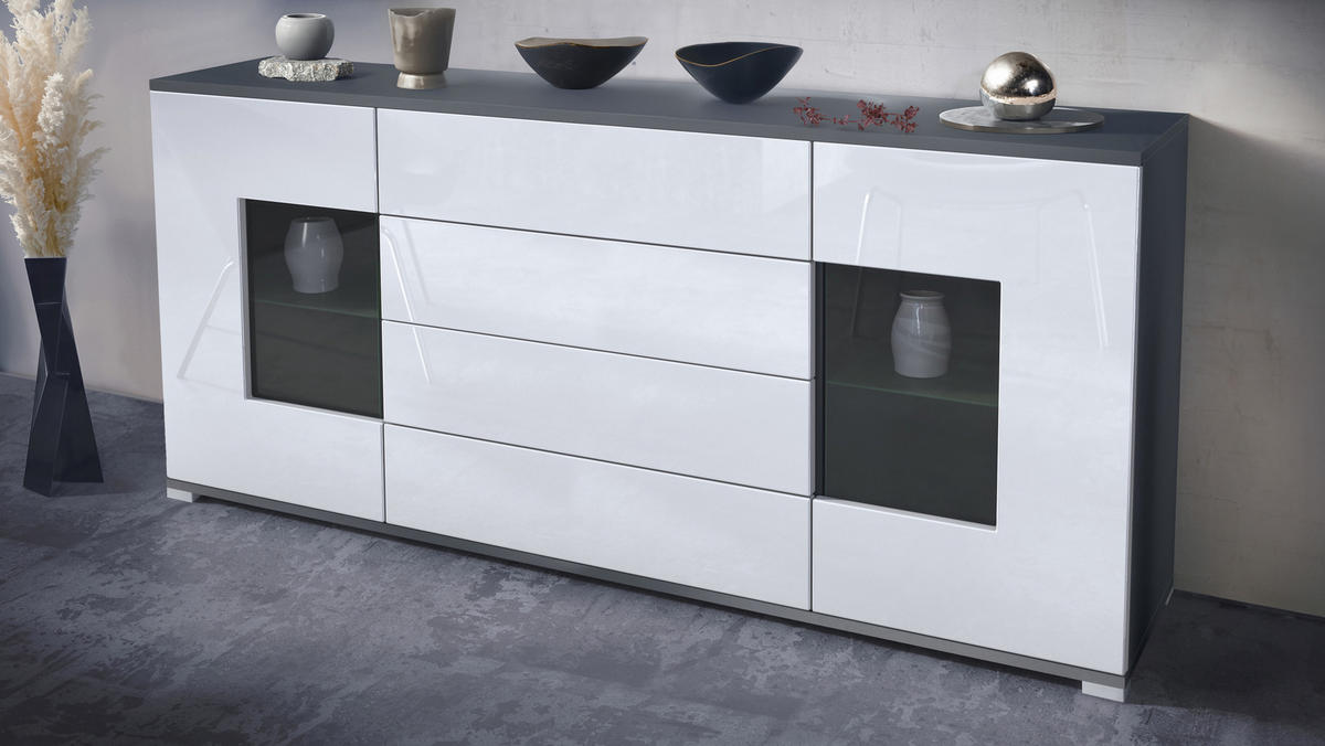 SIDEBOARD Grömitz Weiß Hochglanz - Weiß Hochglanz, Holzwerkstoff (166.5/75.5/35cm) - Vladon