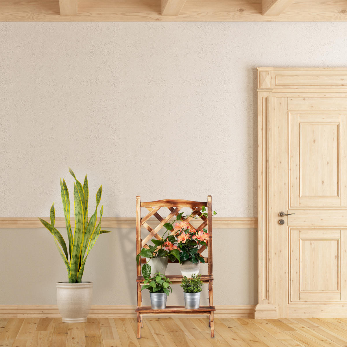 BLUMENTREPPE - Hellbraun, Holz (61/109/40cm) - Relaxdays